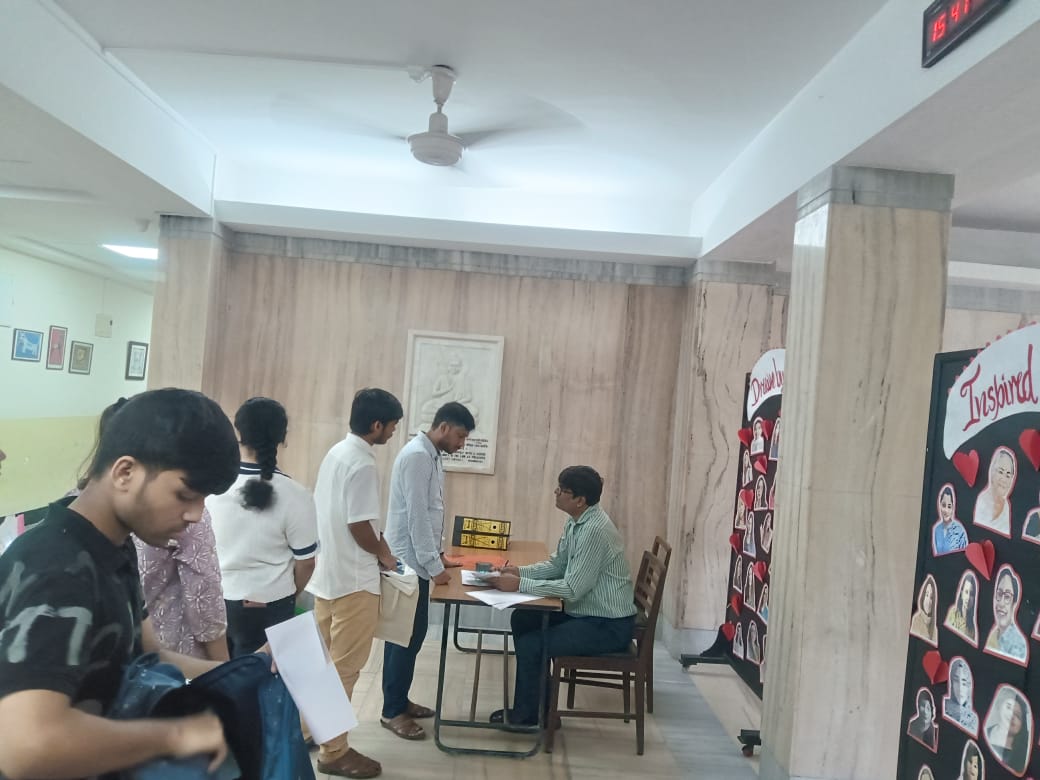 Students before the selection committee for interview.